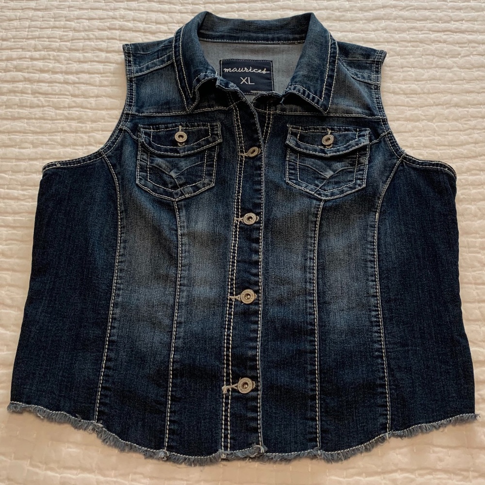 MAURICES Denim Jean Vest Raw Hem - Size XL